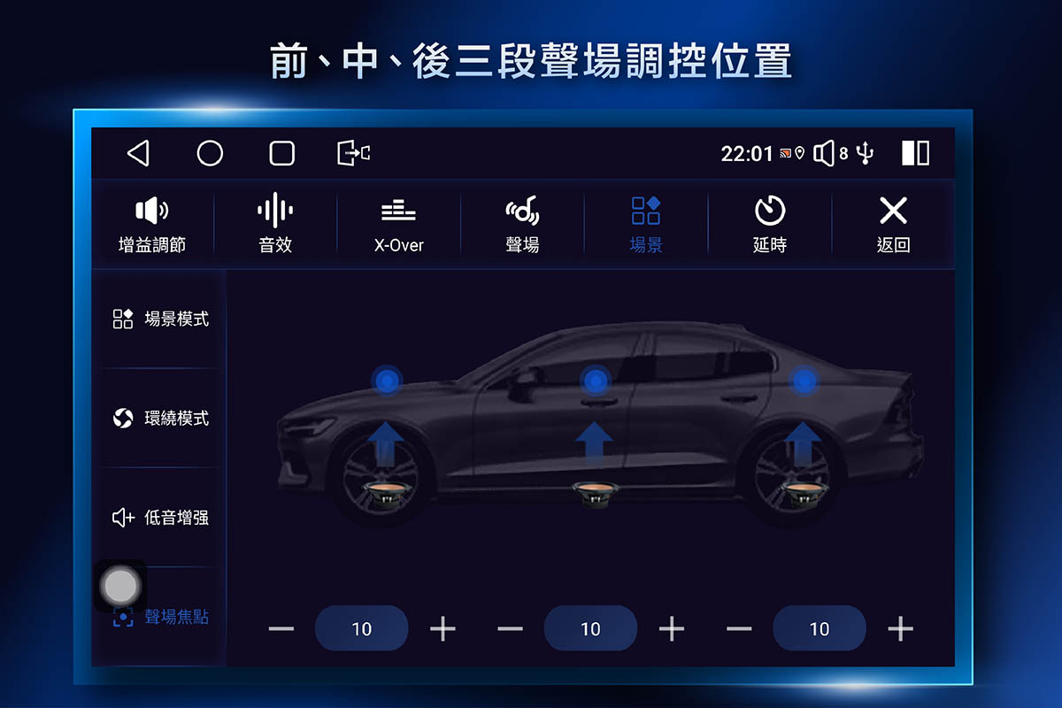 CARDIO 車用安卓機 CPW Pro 13 吋，提供三段式調整聲場焦點
