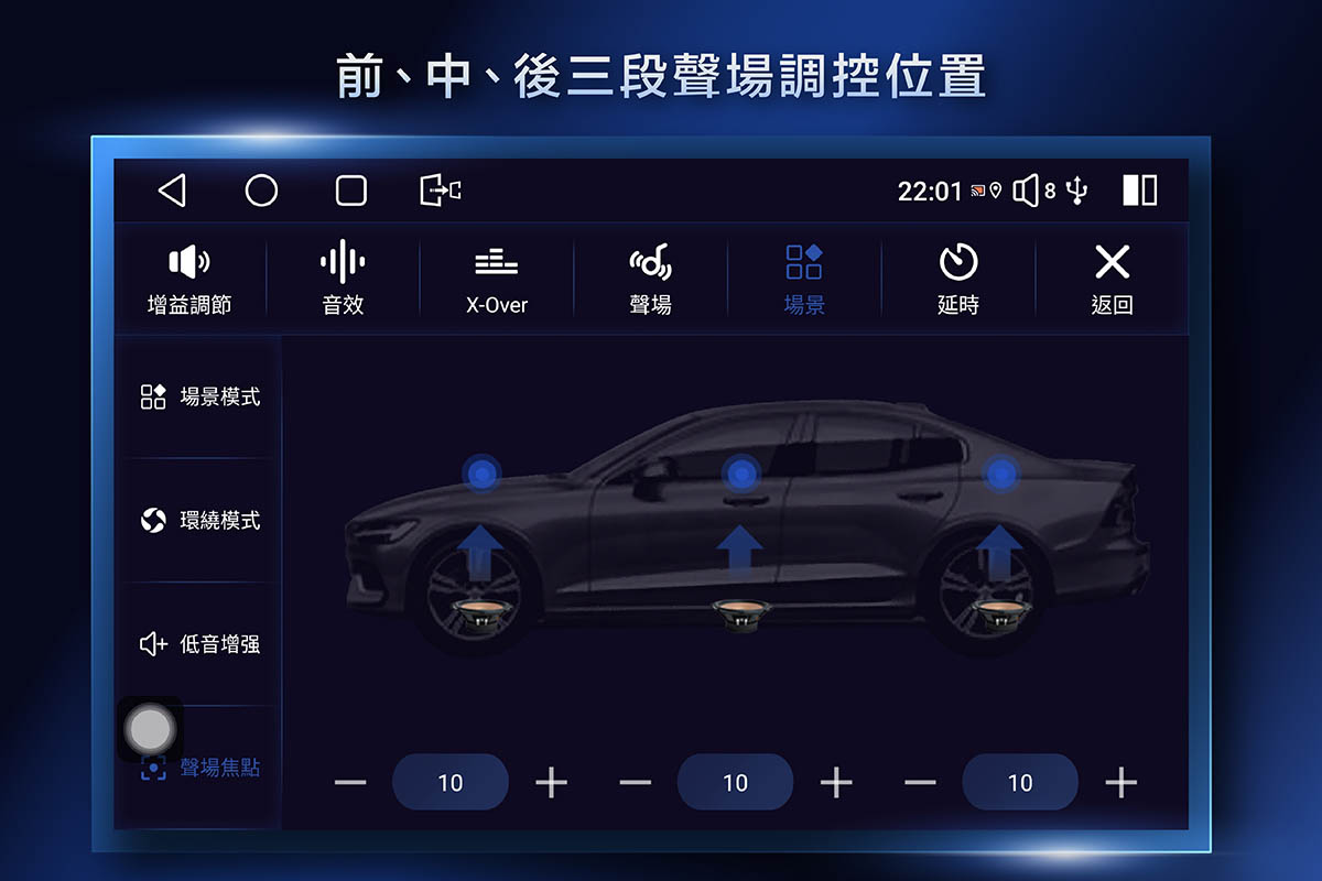 CARDIO 車用安卓機 CPW Pro，在 5 種音場場景模式，可額外加入環繞音場效果