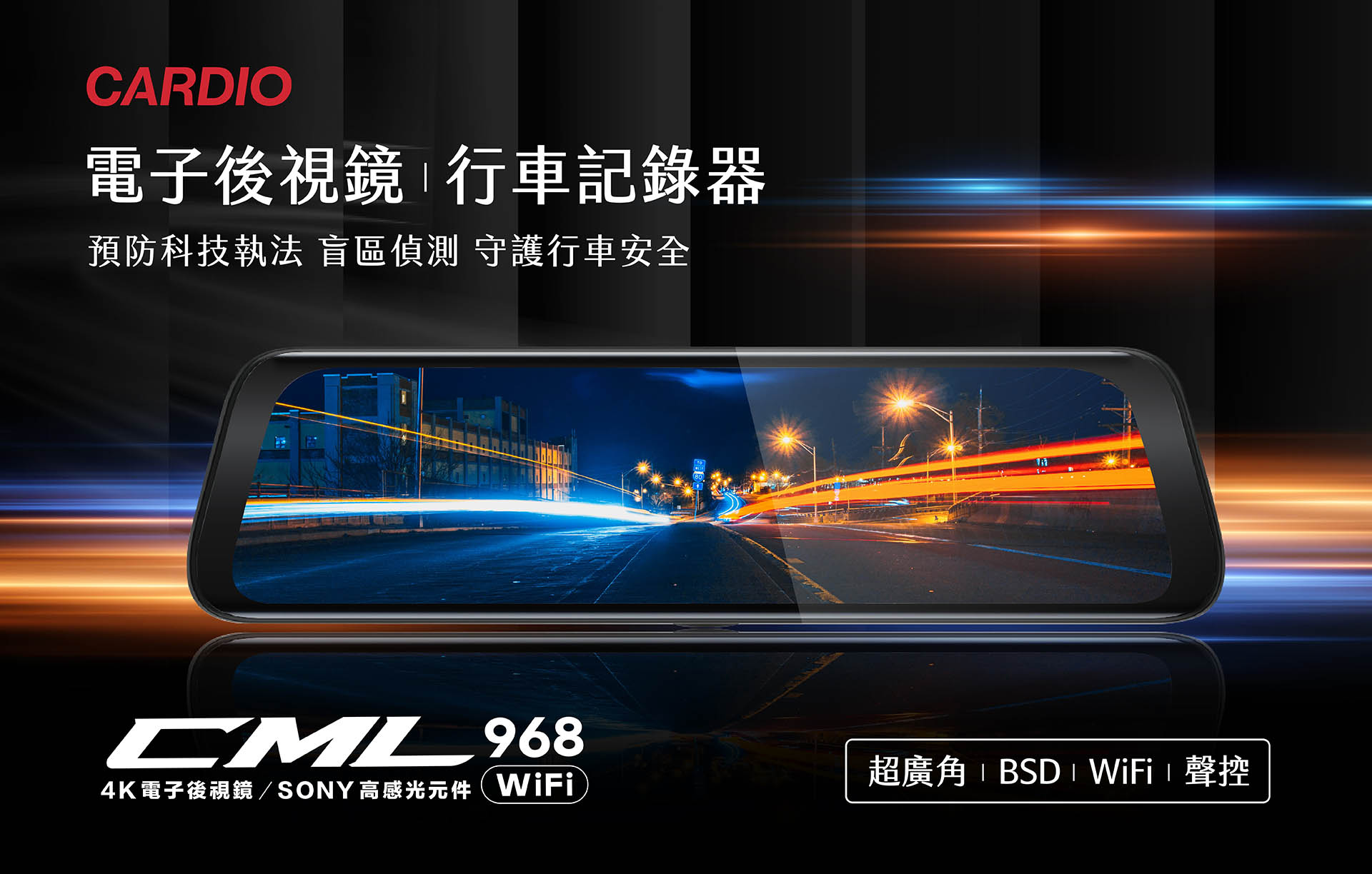CML-968｜WIFI / BSD偵測 / 科技執法偵測 / 超廣角4K電子後視鏡